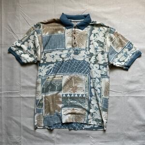 Bugle Boy Vintage 90s Polo Blue White Tropical Men’s Large Excellent Condition